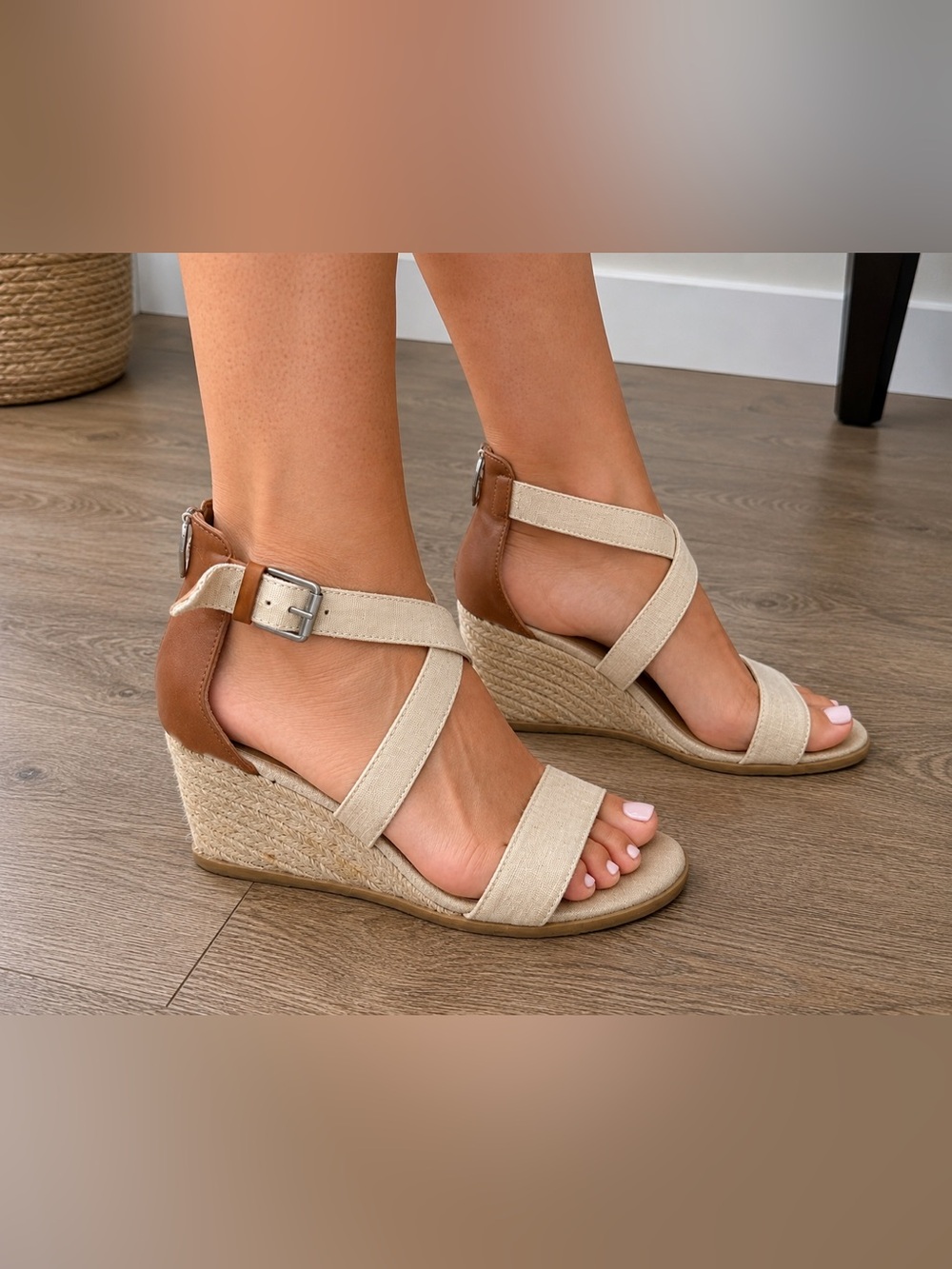 Dolce Vita Natural Canvas & Tan Espadrille Wedge Sandals
